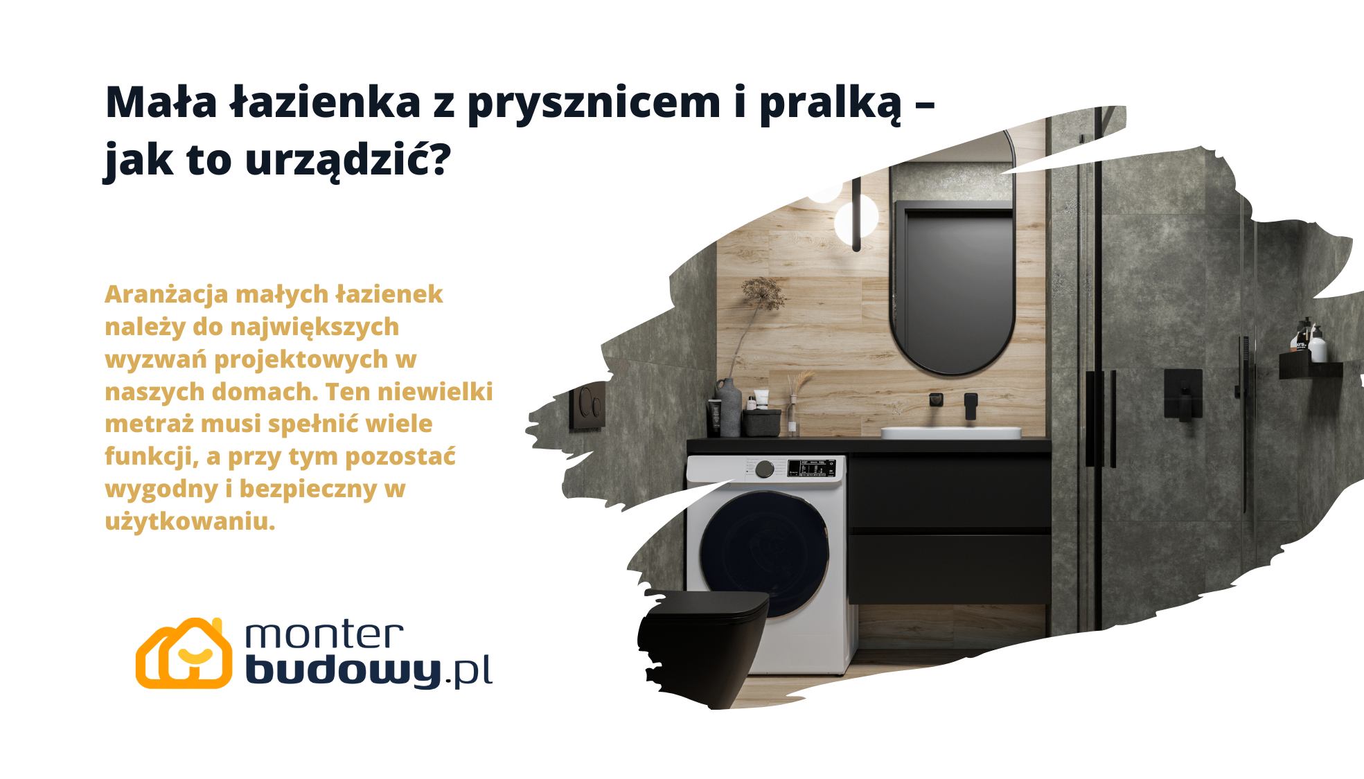 Mała łazienka z prysznicem i pralką - ustawienie pralki pod blatem szafki zapewni komfortowe użytkowanie wnętrza o niewielkim metrażu. Fot. Domni.pl